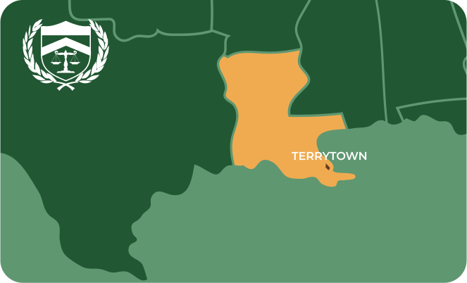 Picture of Terrytown, Louisiana City Map with Terrytown sign on it and places that we buy guns from.