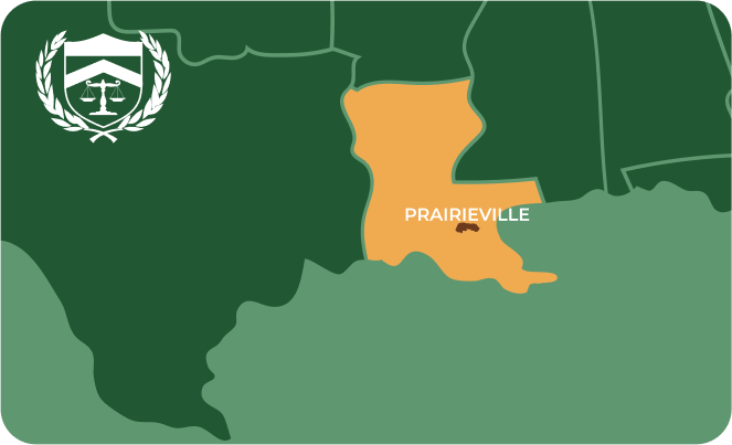State map with Prairieville, Louisiana highlighted, showing that Cash for Arms purchases guns in Prairieville