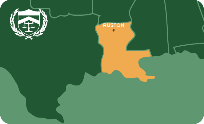 State map with Ruston, Louisiana highlighted, showing that Cash for Arms purchases guns in Ruston