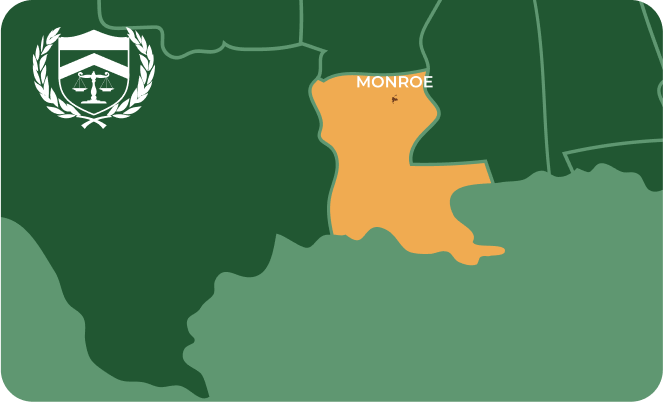 State map with Monroe, Louisiana highlighted, showing that Cash for Arms purchases guns in Monroe