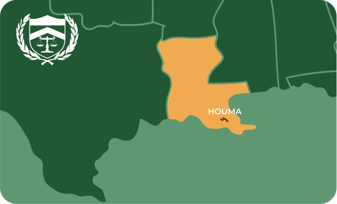 State map with Houma, Louisiana highlighted, showing that Cash for Arms purchases guns in Houma