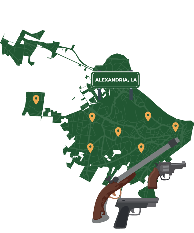 Picture of Alexandria, Louisiana City Map with Alexandria sign on it and places that we buy guns from.
