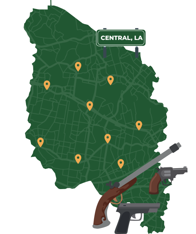 Picture of Central, Louisiana City Map with Central sign on it and places that we buy guns from.