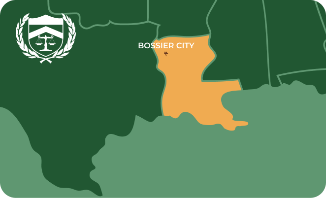 State map with Bossier City, Louisiana highlighted, showing that Cash for Arms purchases guns in Bossier City