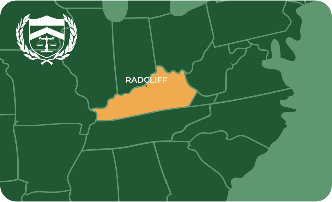 State map with Radcliff, Kentucky highlighted, showing that Cash for Arms purchases guns in Radcliff