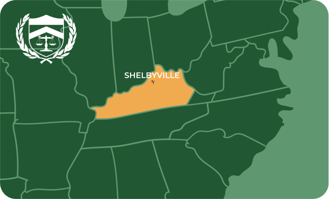 State map with Shelbyville, Kentucky highlighted, showing that Cash for Arms purchases guns in Shelbyville