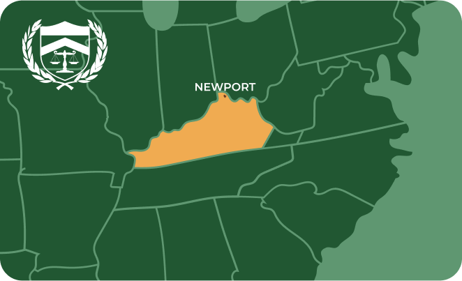State map with Newport, Kentucky highlighted, showing that Cash for Arms purchases guns in Newport