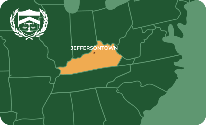 State map with Jeffersontown, Kentucky highlighted, showing that Cash for Arms purchases guns in Jeffersontown