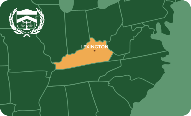 State map with Lexington, Kentucky highlighted, showing that Cash for Arms purchases guns in Lexington