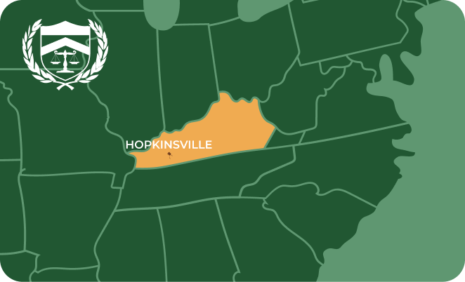 State map with Hopkinsville, Kentucky highlighted, showing that Cash for Arms purchases guns in Hopkinsville