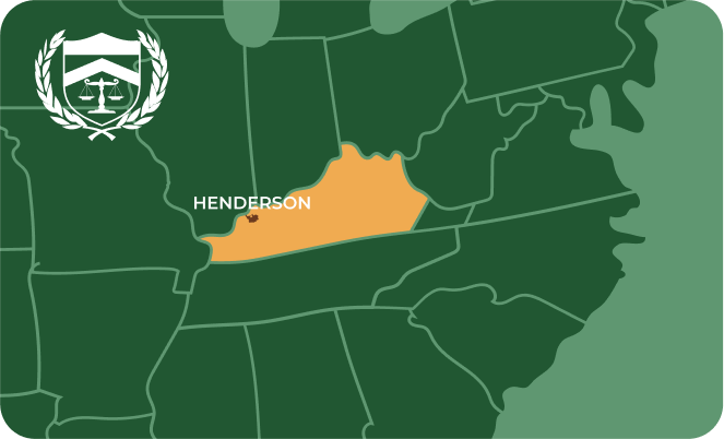 State map with Henderson, Kentucky highlighted, showing that Cash for Arms purchases guns in Henderson