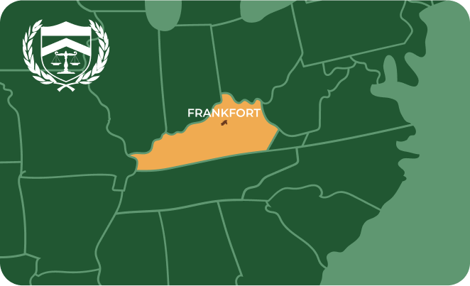 State map with Frankfort, Kentucky highlighted, showing that Cash for Arms purchases guns in Frankfort