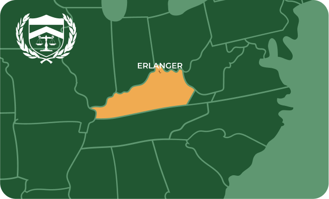 State map with Erlanger, Kentucky highlighted, showing that Cash for Arms purchases guns in Erlanger