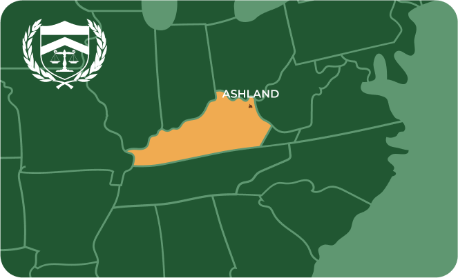 State map with Ashland, Kentucky highlighted, showing that Cash for Arms purchases guns in Ashland