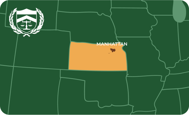 State map with Manhattan, Kansas highlighted, showing that Cash for Arms purchases guns in Manhattan