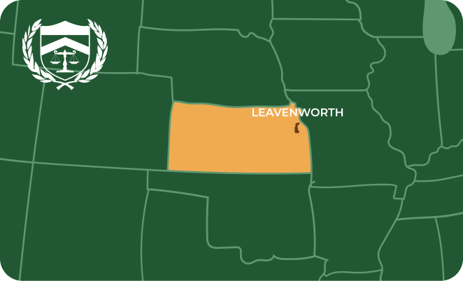 State map with Leavenworth, Kansas highlighted, showing that Cash for Arms purchases guns in Leavenworth