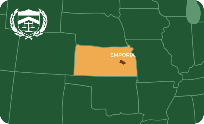 State map with Emporia, Kansas highlighted, showing that Cash for Arms purchases guns in Emporia