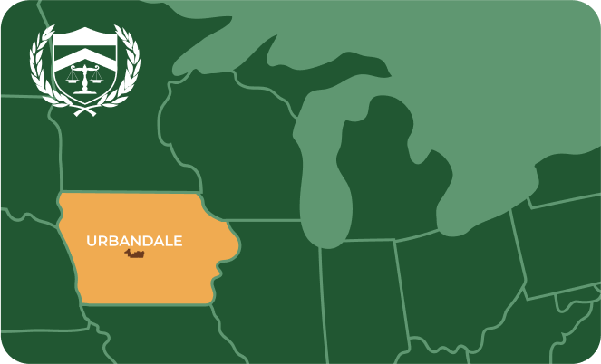 State map with Urbandale, Iowa highlighted, showing that Cash for Arms purchases guns in Urbandale