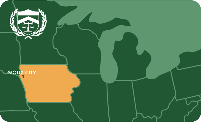 State map with Sioux City, Iowa highlighted, showing that Cash for Arms purchases guns in Sioux City