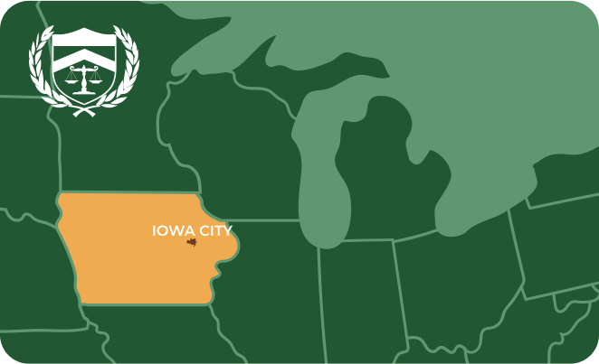 State map with Iowa City, Iowa highlighted, showing that Cash for Arms purchases guns in Iowa City