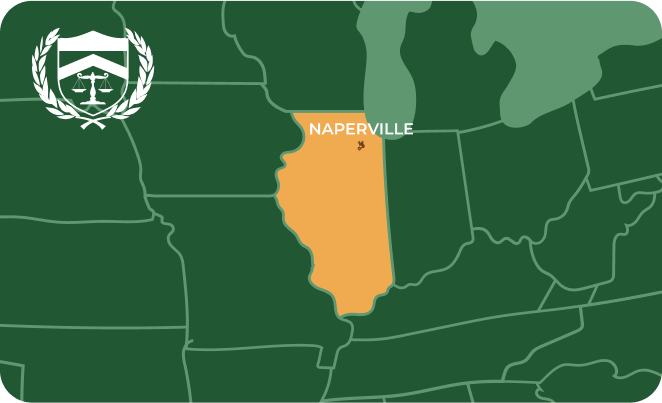 State map with Naperville, Illinois highlighted, showing that Cash for Arms purchases guns in Naperville