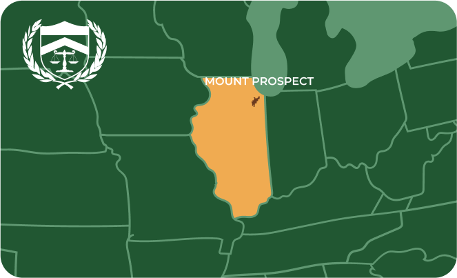 State map with Mount Prospect, Illinois highlighted, showing that Cash for Arms purchases guns in Mount Prospect