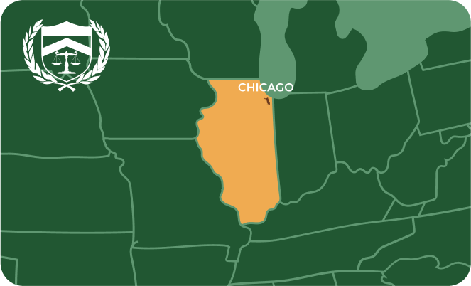 State map with Chicago, Illinois highlighted, showing that Cash for Arms purchases guns in Chicago