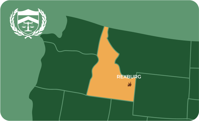 State map with Rexburg, Idaho highlighted, showing that Cash for Arms purchases guns in Rexburg