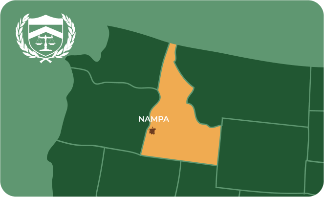 State map with Nampa, Idaho highlighted, showing that Cash for Arms purchases guns in Nampa