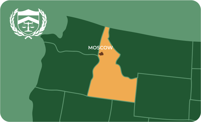State map with Moscow, Idaho highlighted, showing that Cash for Arms purchases guns in Moscow