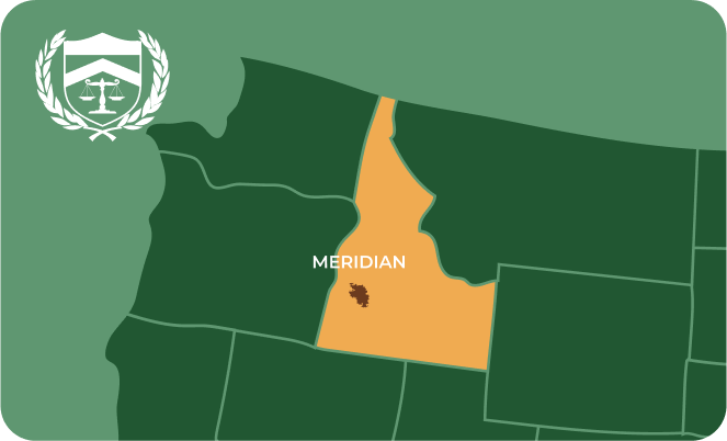 State map with Meridian, Idaho highlighted, showing that Cash for Arms purchases guns in Meridian