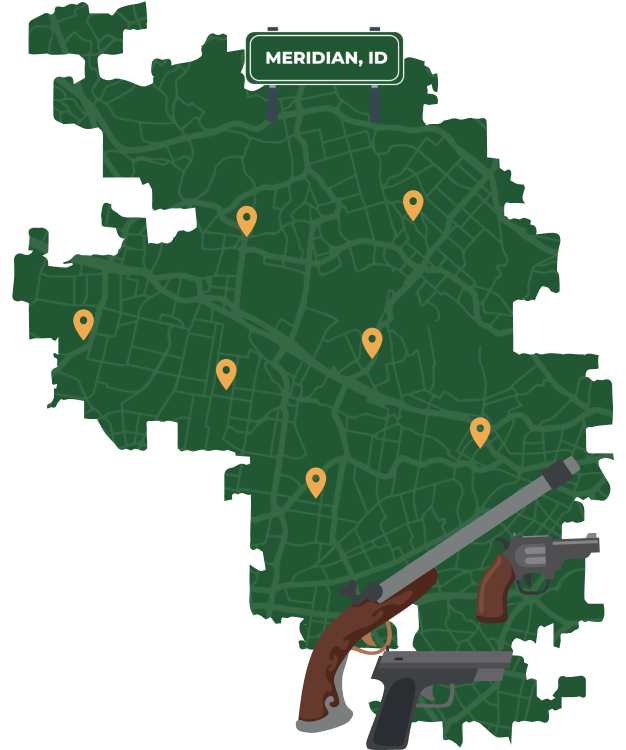Picture of Meridian, Idaho City Map with Meridian sign on it and places that we buy guns from.