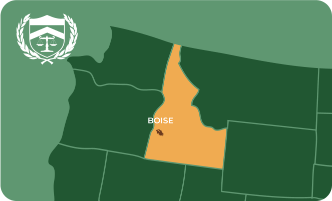 State map with Boise, Idaho highlighted, showing that Cash for Arms purchases guns in Boise