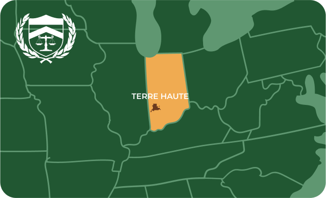 State map with Terre Haute, Indiana highlighted, showing that Cash for Arms purchases guns in Terre Haute