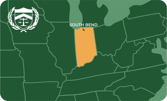 State map with South Bend, Indiana highlighted, showing that Cash for Arms purchases guns in South Bend