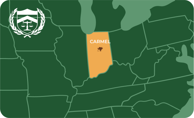 State map with Carmel, Indiana highlighted, showing that Cash for Arms purchases guns in Carmel