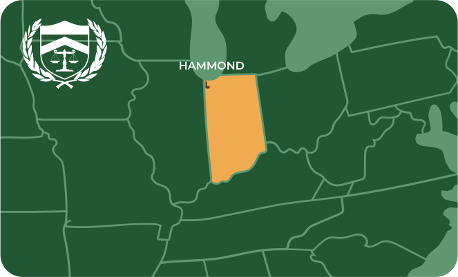 State map with Hammond, Indiana highlighted, showing that Cash for Arms purchases guns in Hammond