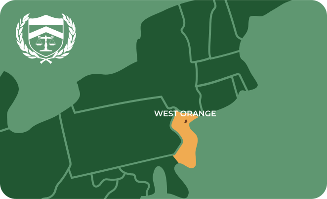 State map with West Orange, New Jersey highlighted, showing that Cash for Arms purchases guns in West Orange
