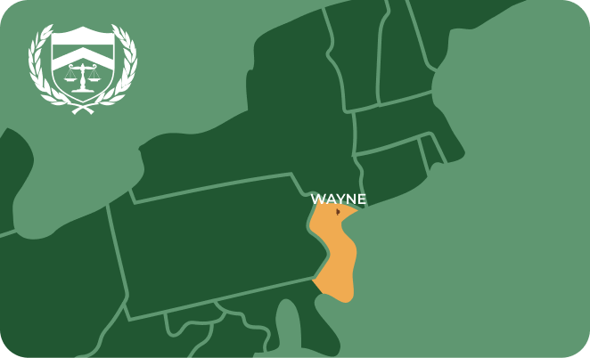 State map with Wayne, New Jersey highlighted, showing that Cash for Arms purchases guns in Wayne