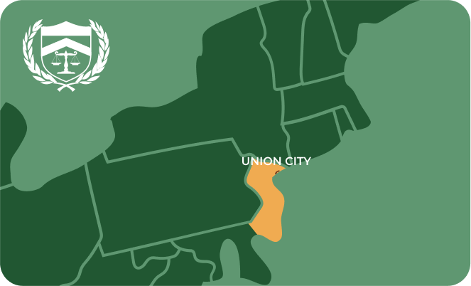State map with Union City, New Jersey highlighted, showing that Cash for Arms purchases guns in Union City
