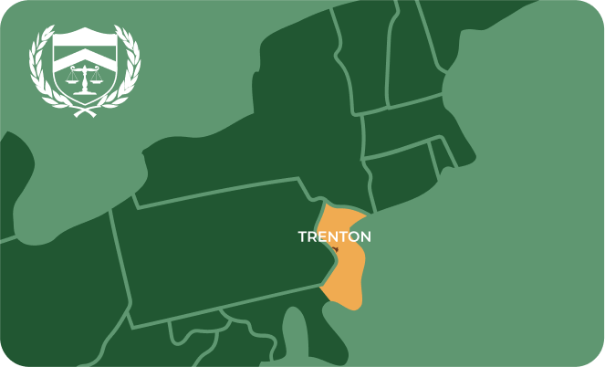 State map with Trenton, New Jersey highlighted, showing that Cash for Arms purchases guns in Trenton