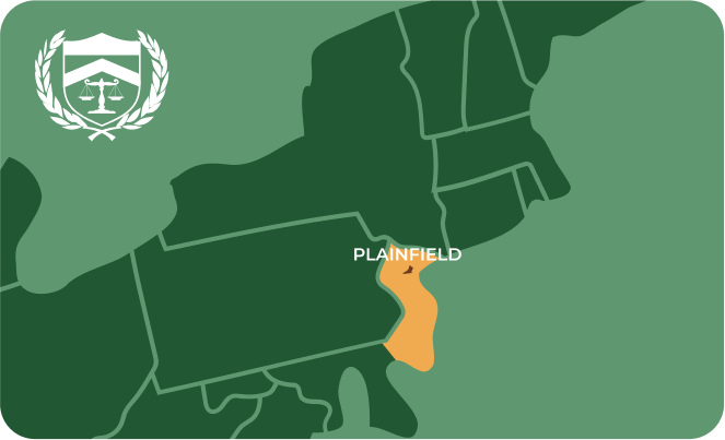 State map with Plainfield, New Jersey highlighted, showing that Cash for Arms purchases guns in Plainfield