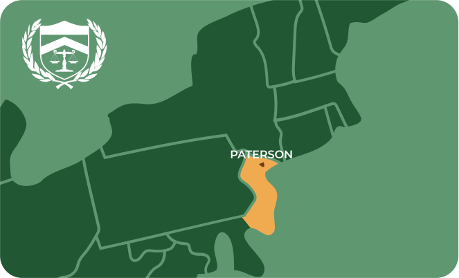 State map with Paterson, New Jersey highlighted, showing that Cash for Arms purchases guns in Paterson