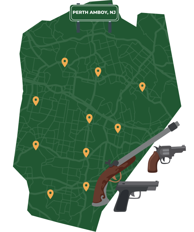 Picture of Perth Amboy, New Jersey City Map with Perth Amboy sign on it and places that we buy guns from.