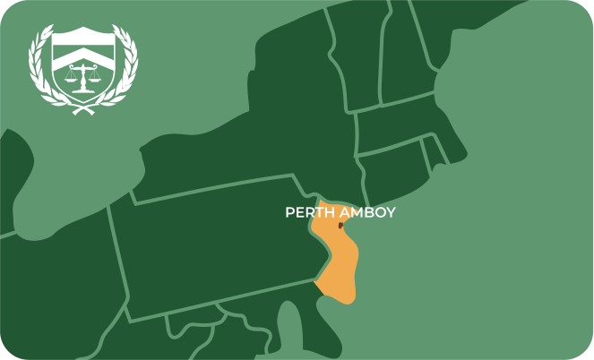 State map with Perth Amboy, New Jersey highlighted, showing that Cash for Arms purchases guns in Perth Amboy