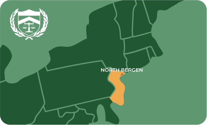 State map with North Bergen, New Jersey highlighted, showing that Cash for Arms purchases guns in North Bergen