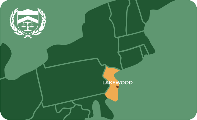 State map with Lakewood, New Jersey highlighted, showing that Cash for Arms purchases guns in Lakewood