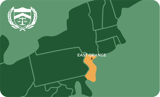 State map with East Orange, New Jersey highlighted, showing that Cash for Arms purchases guns in East Orange