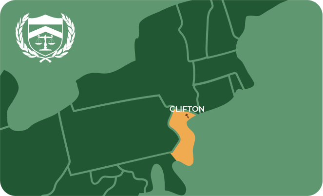 State map with Clifton, New Jersey highlighted, showing that Cash for Arms purchases guns in Clifton