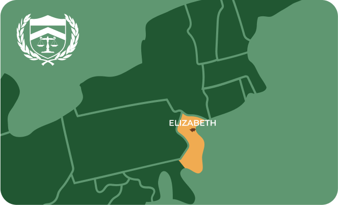 State map with Elizabeth, New Jersey highlighted, showing that Cash for Arms purchases guns in Elizabeth